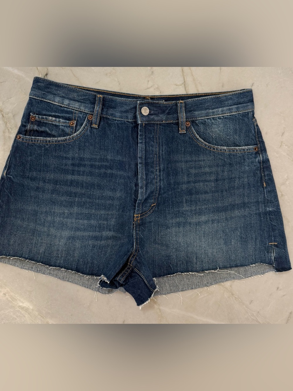 Nuuds A Line Shorts Womens 29 Blue Denim Cut Off Distressed High Rise NWOT